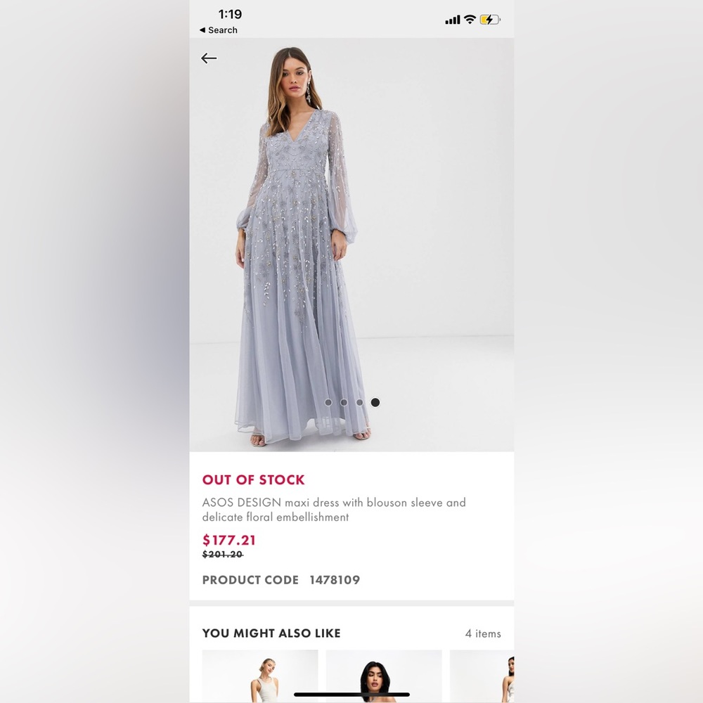 COPY - Long sleeve maxi evening gown ASOS